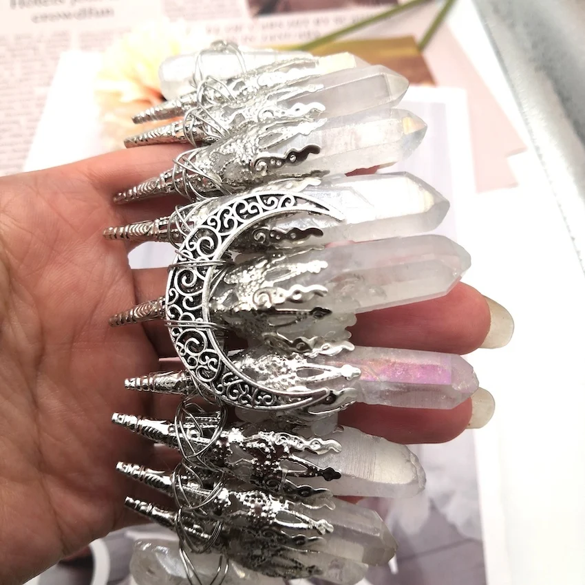 

Handmade moon natural crystal Quartz crown wedding bride bridesmaid party jewelry headband ladies headgear
