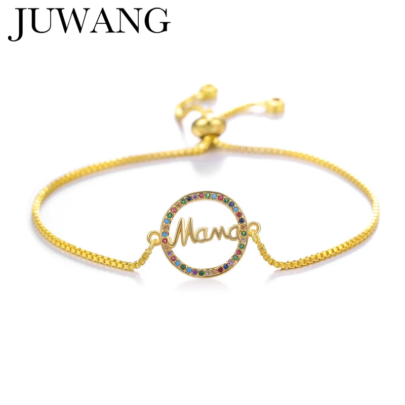 

New Fashion "Mama" Charm Bracelets Micro Pave CZ Bangles Gold Color Adjustable Chain Handmade For Women Christmas Mama Gift