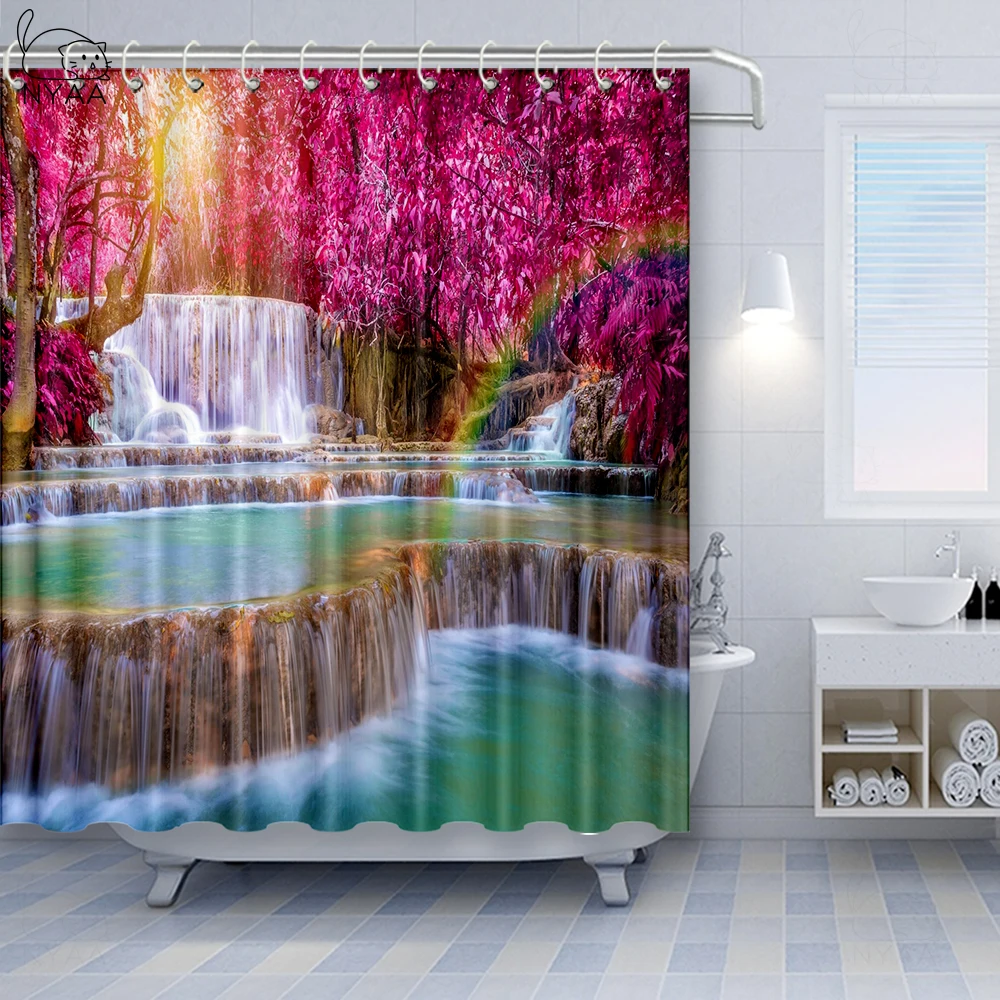 Занавеска для душа водонепроницаемая тканевая занавеска ванной комнаты с 3D