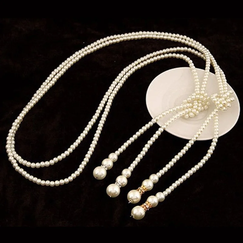 Ожерелье женское из искусственной кожи с длинными бусинами| |