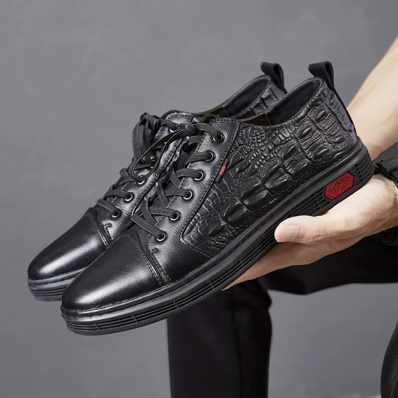 Кроссовки мужские из натуральной кожи на шнуровке Повседневная Удобная Уличная