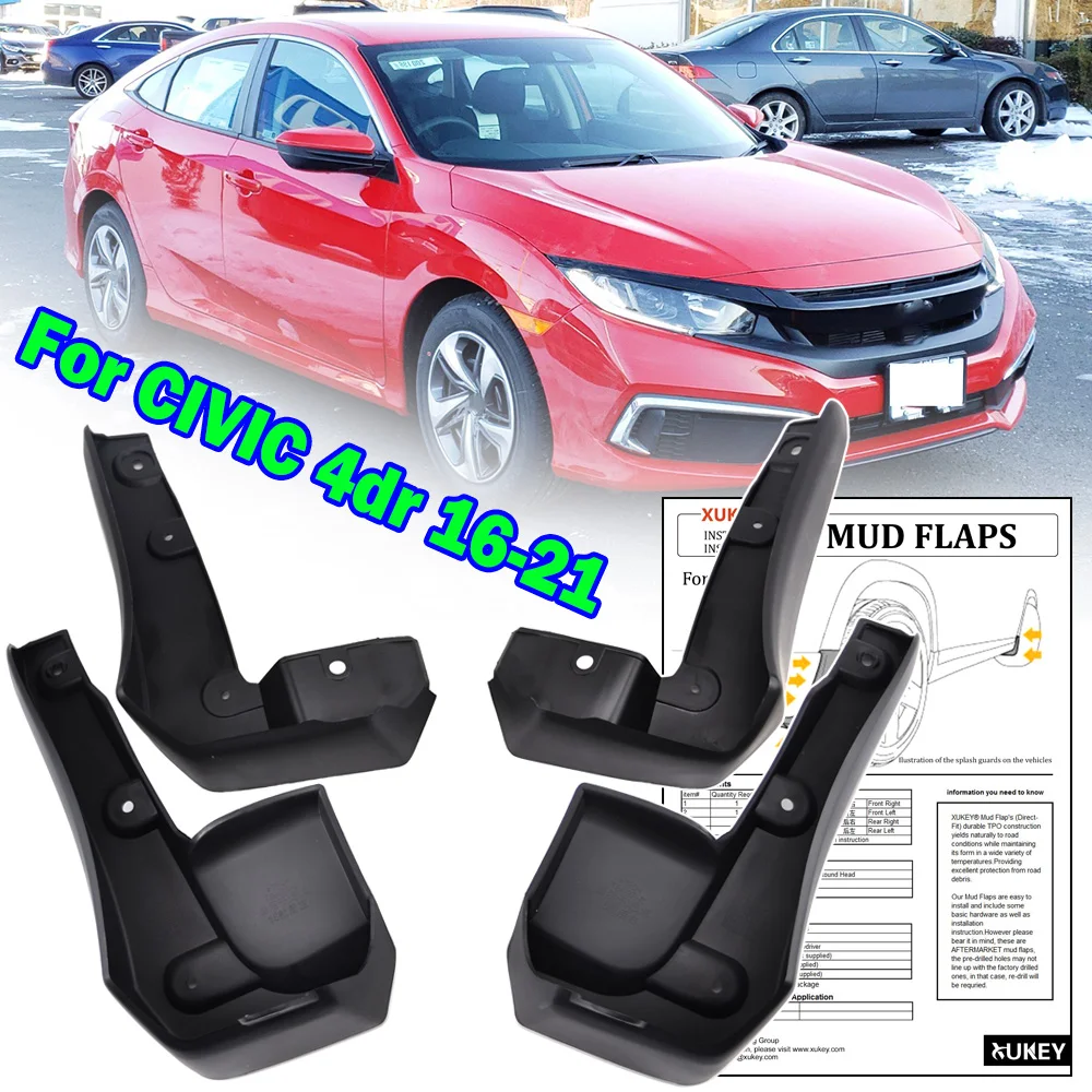 Set Front Rear For Honda 10TH CIVIC Sedan 2016 - 2021 Mud Flaps Mudflaps Splash Guards Mudguards 2017 2018 2019 2020 | Автомобили и