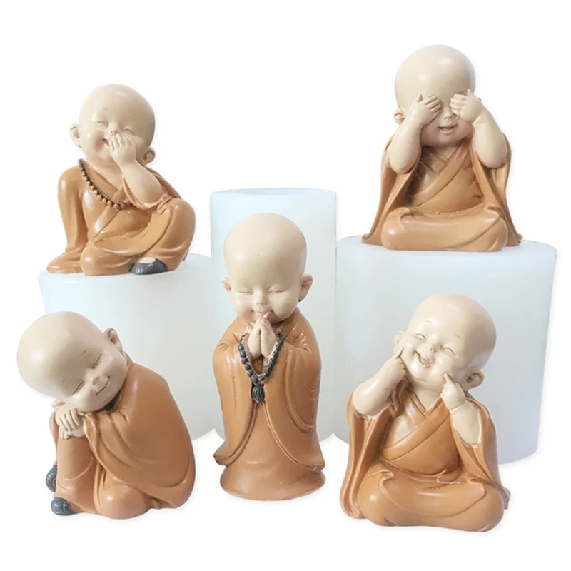 

Cute Monk Candle Mold Silicone Plaster Cement Monk Crafts Mold Zen Table Decore