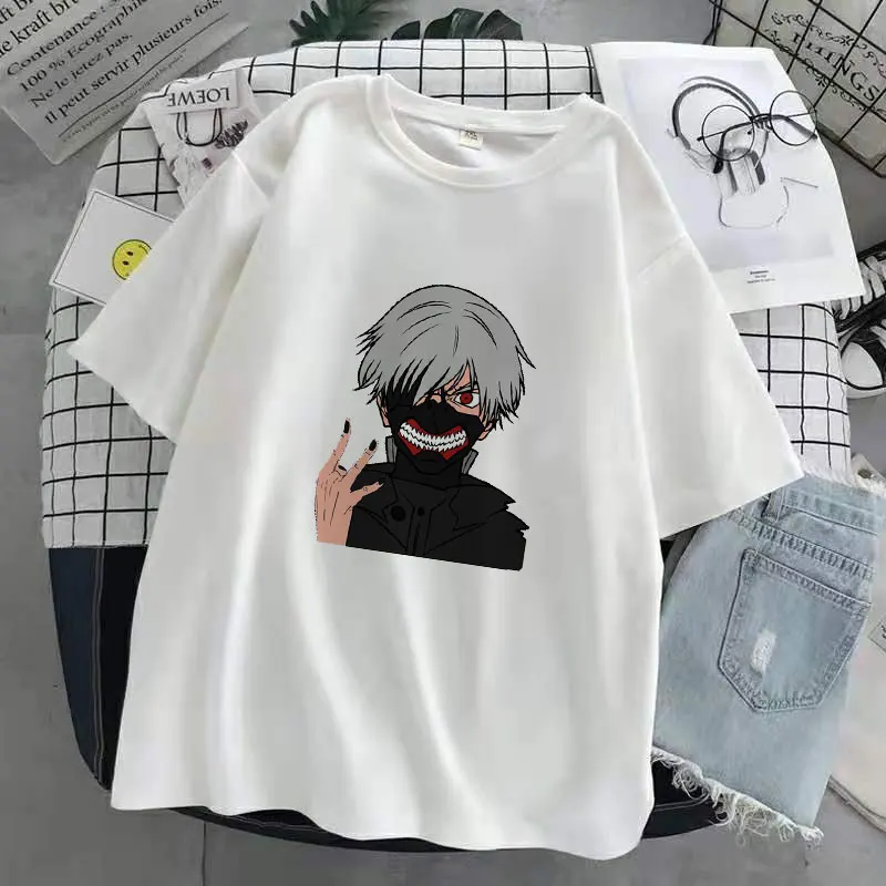 

Cartoon Hot Japanese Anime Tokyo Ghoul Kaneki Ken Graphic Print Cartoon Tops Women T Shirts Gothic Tee Harajuku Summer Casual