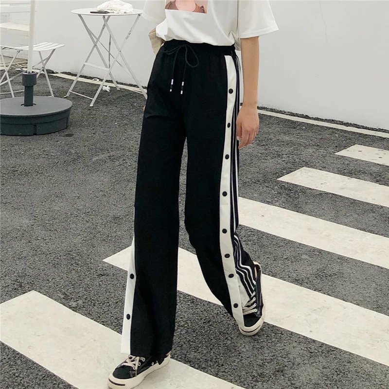 

Повседневные Прямые однобортные спортивные брюки с завышенной талией, свободные облегающие брюки с широкими штанинами, тонкие зимние брюк...