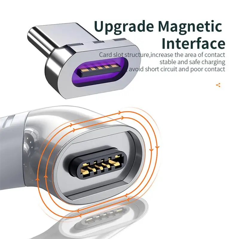 

5A 100W Magnetic Charger Plug Adapter Type-C QC 4.0 PD Fast Charging Cable Adapter Connect For Huawei Samsung Xiaomi