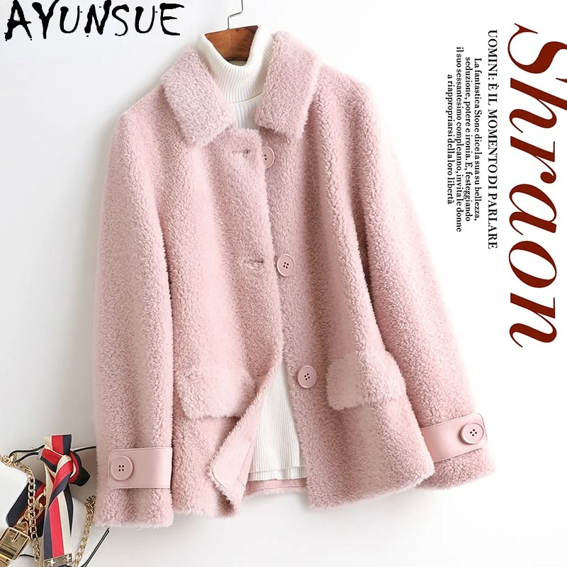 AYUNSUE Autumn Short Wool Jacket Women Winter 2021 100% Real Sheep Shearling Coat Female Women's Fur Coat Casaco Feminino Gxy364