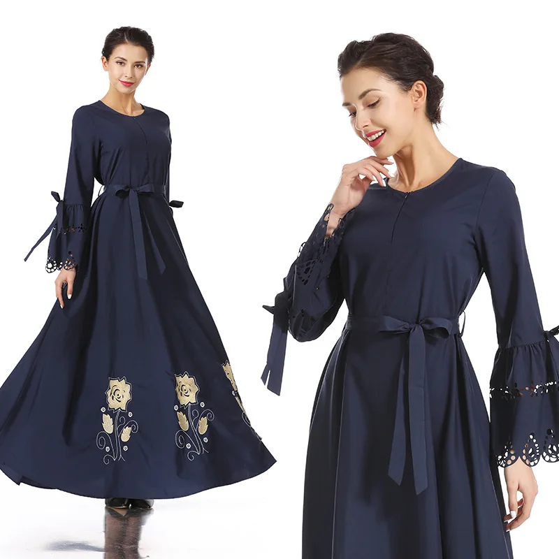 Арабские платья A-образной формы с длинными платье Для женщин мусульманский со