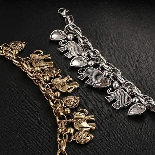 Women's Vintage Unique Carved Heart Elephant Shiny Pendant Bracelet Bangle колгоьки женские | Украшения и