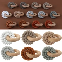 bpa free food grade silicone baby teether wooden ring silicone beads bracelet newborn teething toys sensory montessori toy