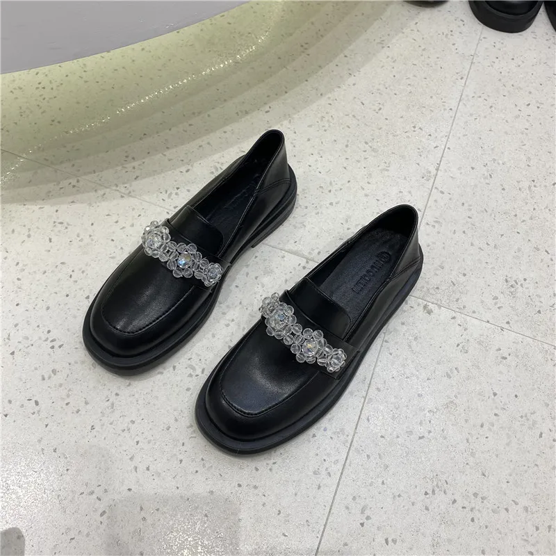 

Womens Derby Shoes British Style Black Flats Female Footwear Loafers With Fur Casual Sneaker Clogs Platform Round Toe Slip-on Le