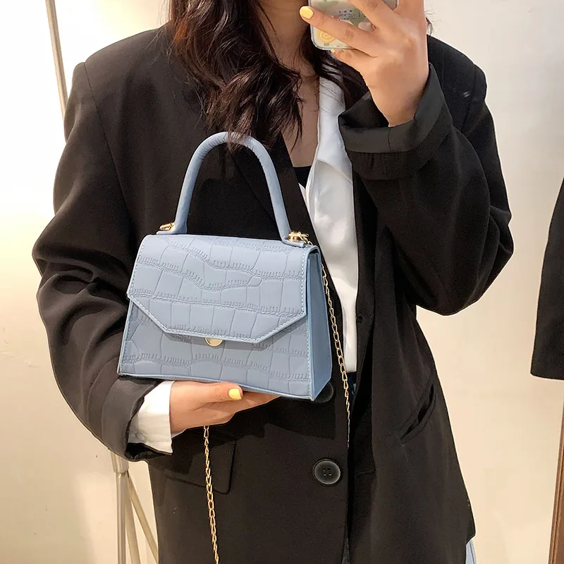 

Retro Fashion Single Shoulder Diagonal Bag Messenger Bag Elegant Chain Pu Leather Lady Crossbody Bag Stone Pattern Handbag