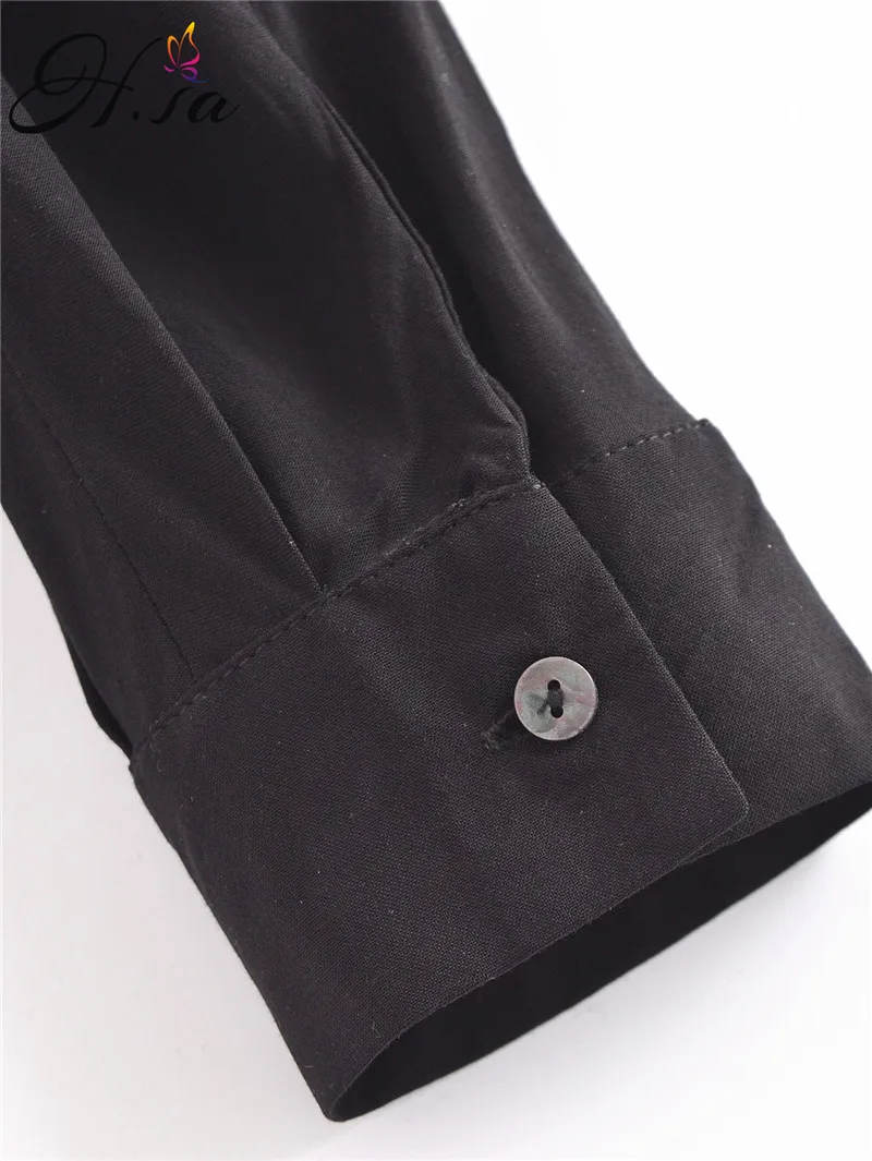 

Hsa Stylish Top Women Elegant Slik Satin Blouses Autumn Long Sleeve Lapel Buttons Party Shirt Casual Solid Blusas Femme Black