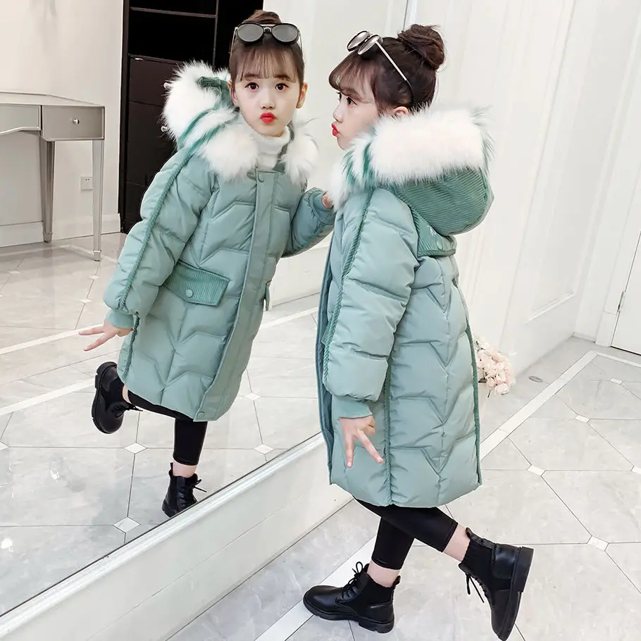 New 2020 Winter Fashion Clothing Faux Fur Hooded Down Cotton Coat Jacket For Girl Teenager Parka Children Clothes Outwear W658