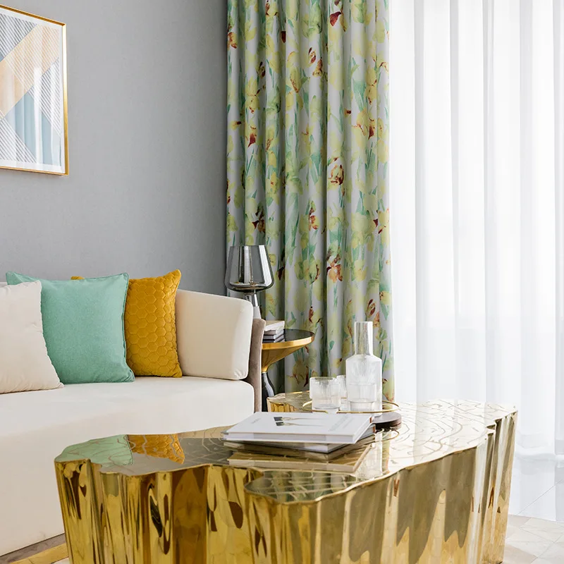 Современные красные зеленые цветочные затемненные шторы BIGMUM для гостиной