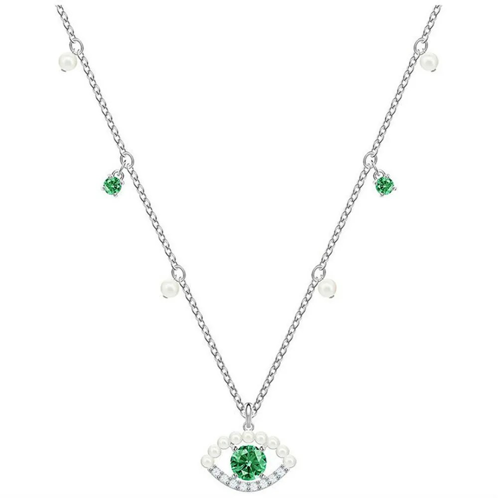 

Fashion Jewelry High qQuality SWA1:1, Charm Classic Green Eyes Pearl Crystal Pendant Female Necklace Romantic Gift