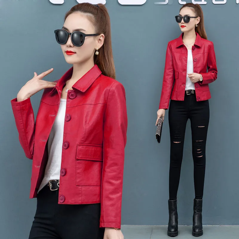 Женская короткая куртка из ПУ кожи демисезонная тонкая маленькая мотоциклетная