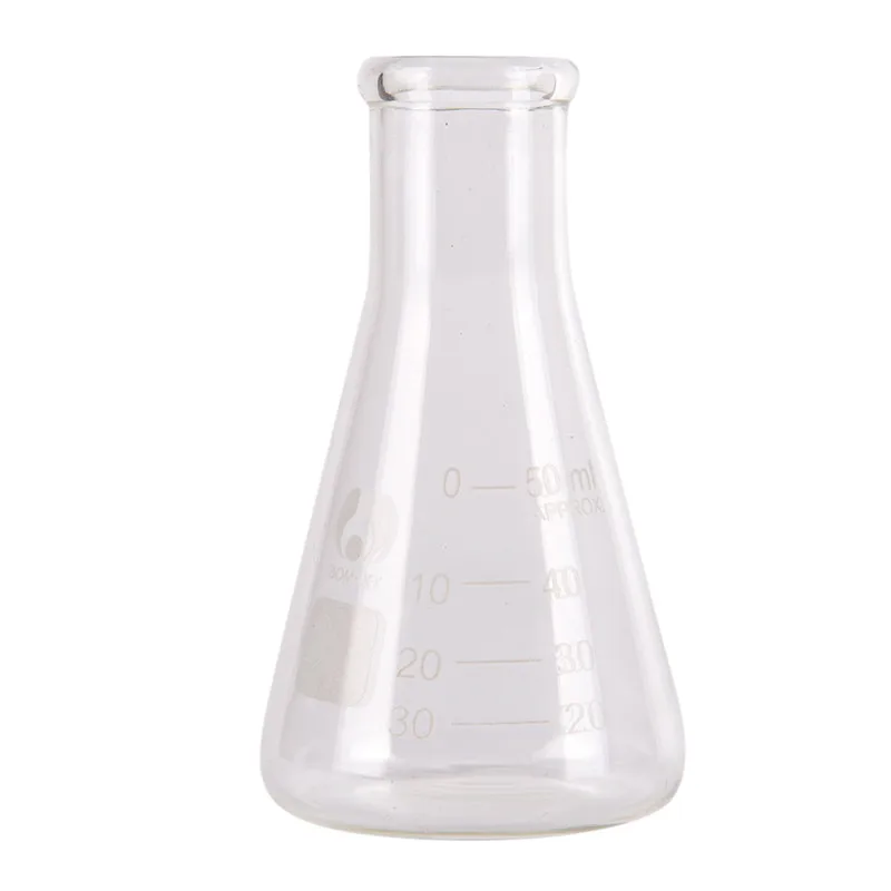 Стеклянная колба Erlenmeyer 50 мл прозрачная лабораторная коническая стеклянная