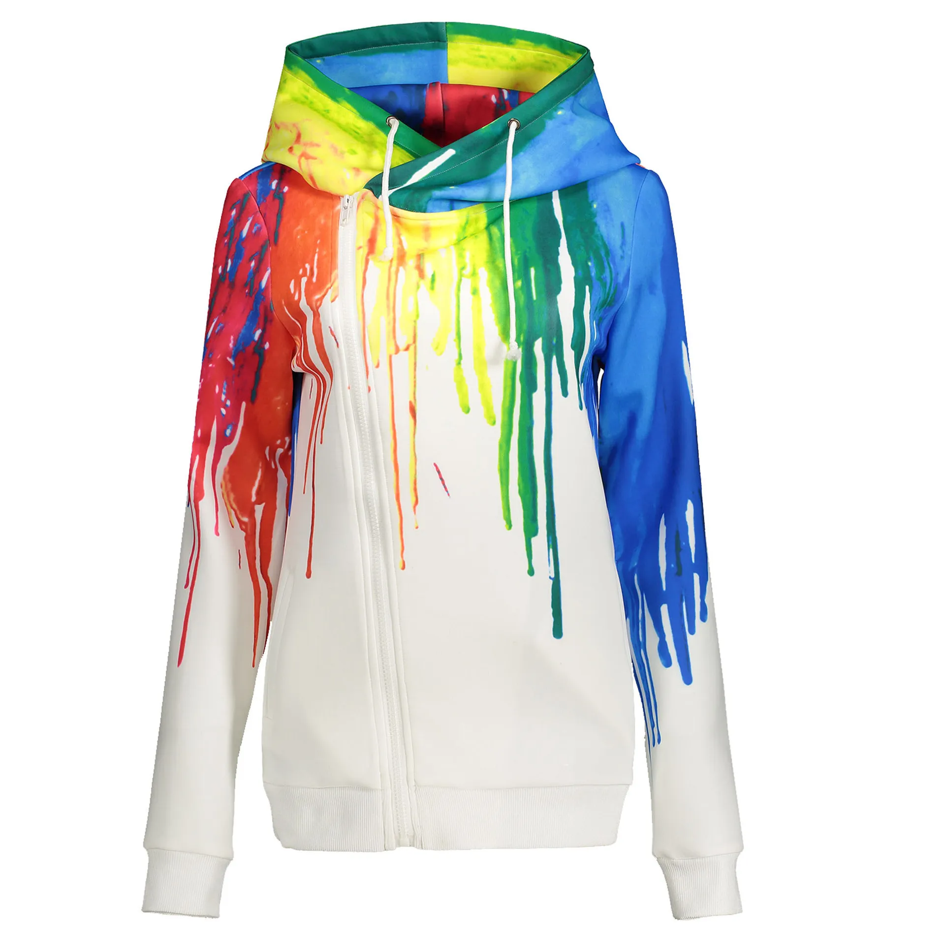 

DiiWii Female Woman Girls Jacket 3D Color Graffiti Print Hoodie Pocket Cardigan Hoodie