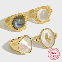 925 sterling silver new vintage gold plated luxury moonstone opening retro ring elegant wedding bride jewelry gifts for women