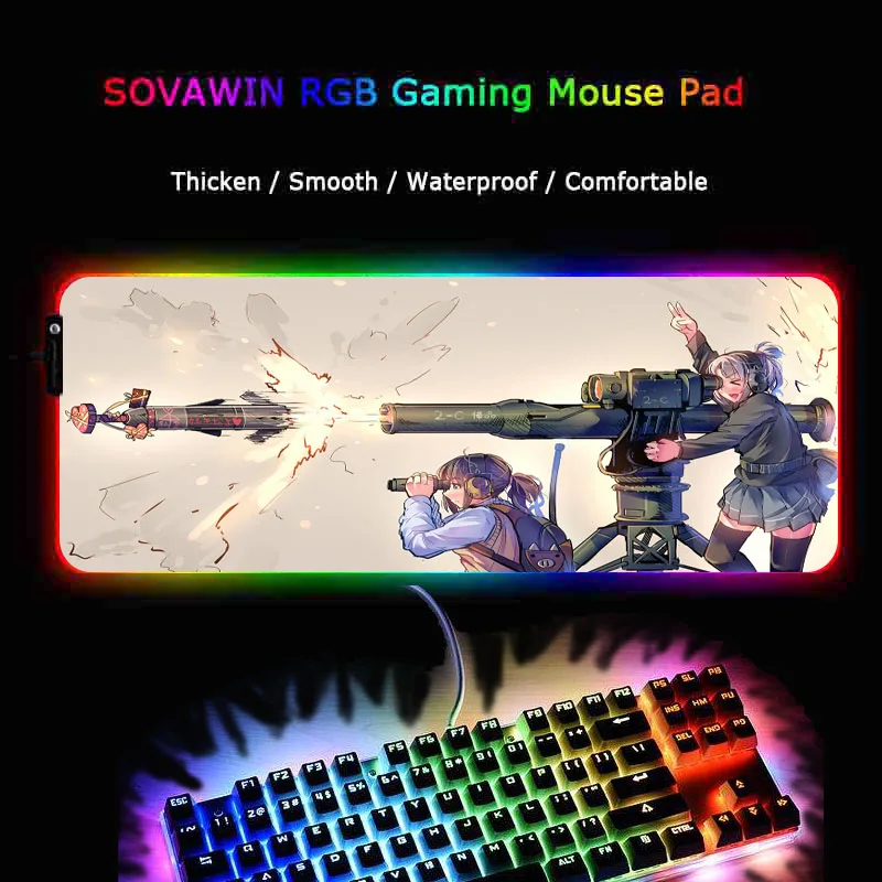 Игровой коврик для компьютерной мыши MRGBEST с аниме девушкой пистолетом RGB большой