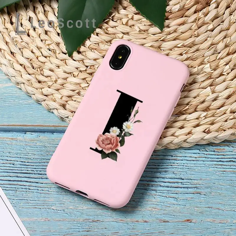 

Alphabet Letter Flower Phone Case Candy Color for iPhone 11 12 mini pro XS MAX 8 7 6 6S Plus X 5S SE 2020 XR