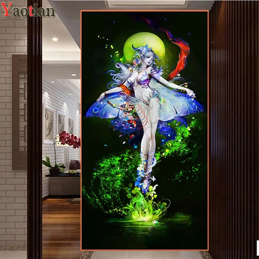 

DIY 5D Diamond Painting Full Square Butterfly Fairy Elf Girl Cross Stitch Diamond Embroidery Needlework Round Drill Living Room