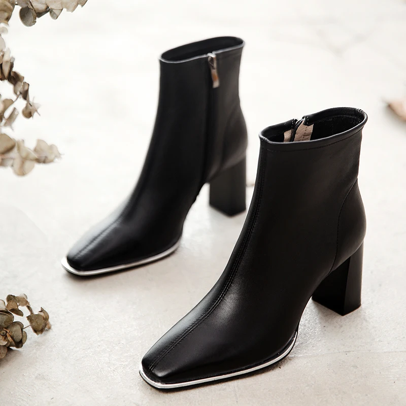 ISNOM/Новинка Ботильоны из натуральной кожи Женские ботинки на Высоком толстом