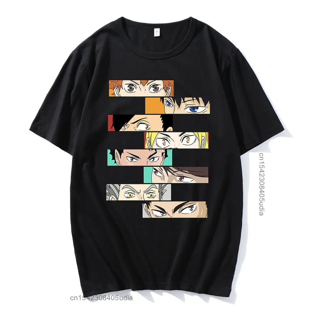 Hot Sale Japan Anime Haikyuu Funny Eyes Print Tee Shirt for Men Manga Tee Tops Oversized T -Shirt Casual Men Short Camisa