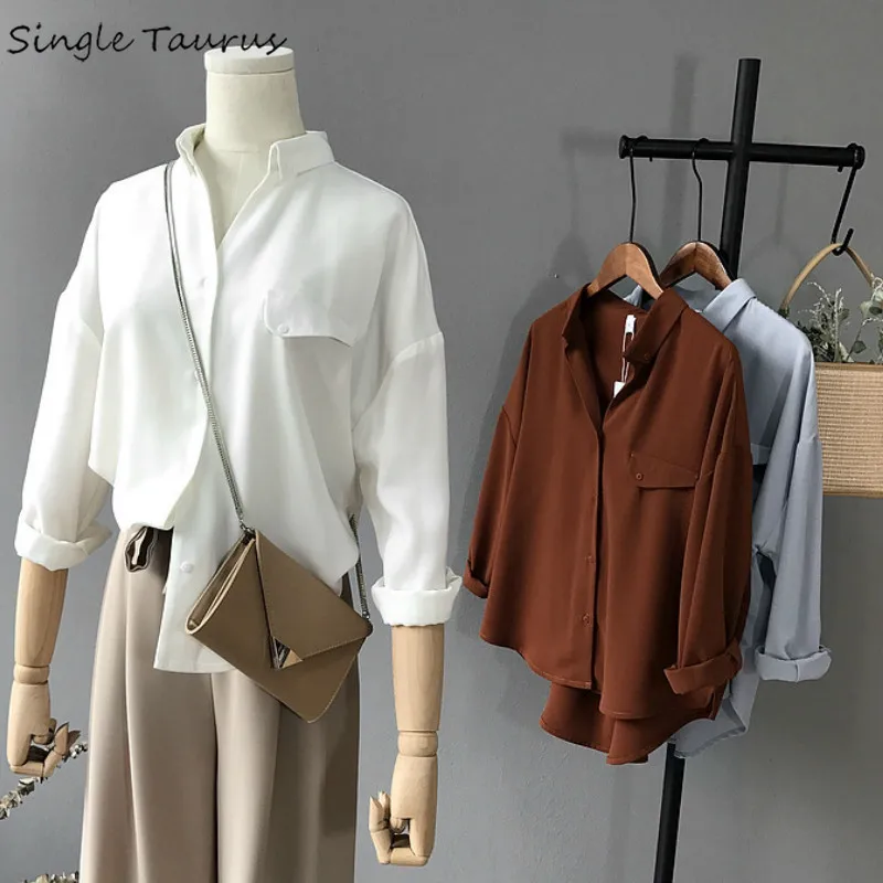 Модные свободные блузы шифоновая рубашка с длинным рукавом Женский пуловер