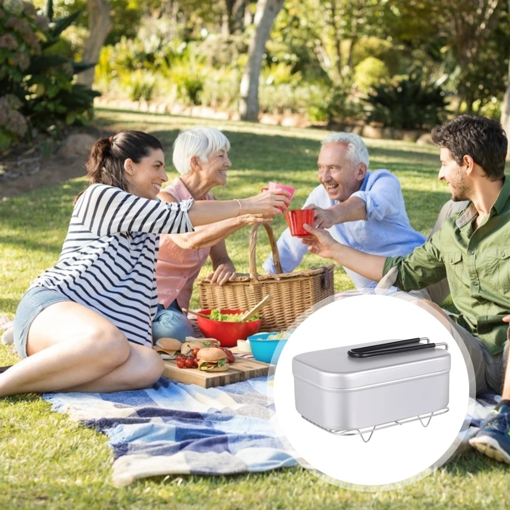 

2pcs Outdoor Camping Bento Pot Foldable Handle Cookware Portable Food Container