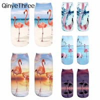chic funny 3d printing cute happy flamingo daily life series short ankle socks colorful sokken christmas gift dropship