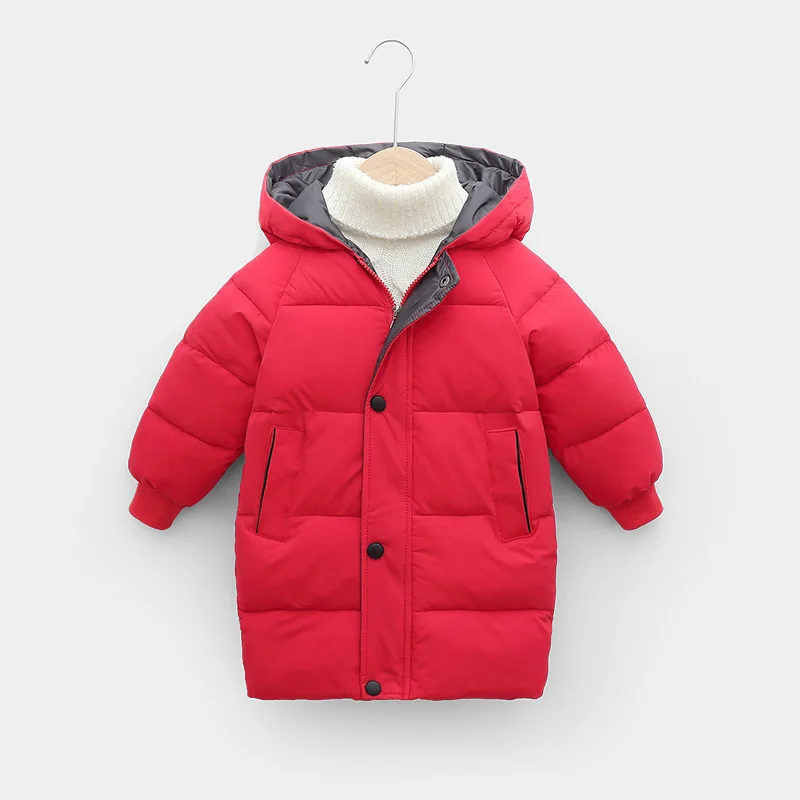 New Winter Children'S Down Padded Jacket Mid-Length Baby Jacket For Boys And Girls Solid Color Casual Hooded Jacket Cardigan images - 6