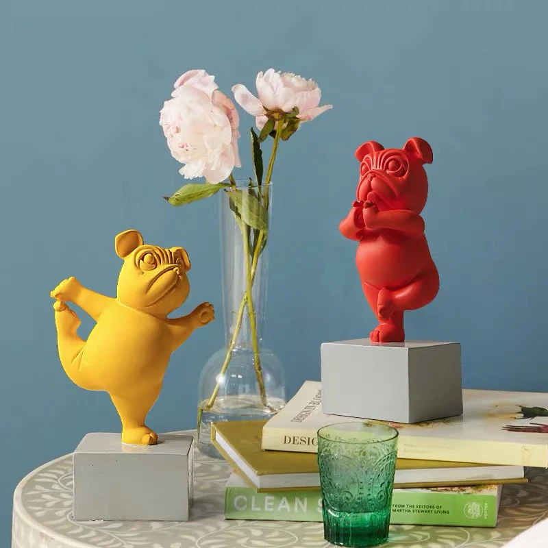 

Resin Abstract Yoga Bulldog Dog Figurine Statuette Sculpture Animal Statue Desktop Craft Home Living Room Ornaments Room Decor