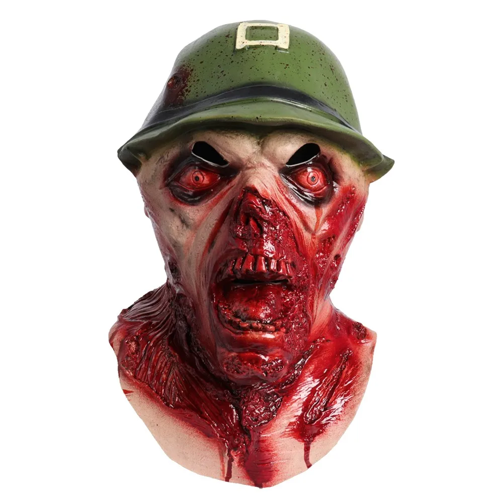 Реалистичная маска зомби на Хэллоуин зомби-солдата латексная для головы