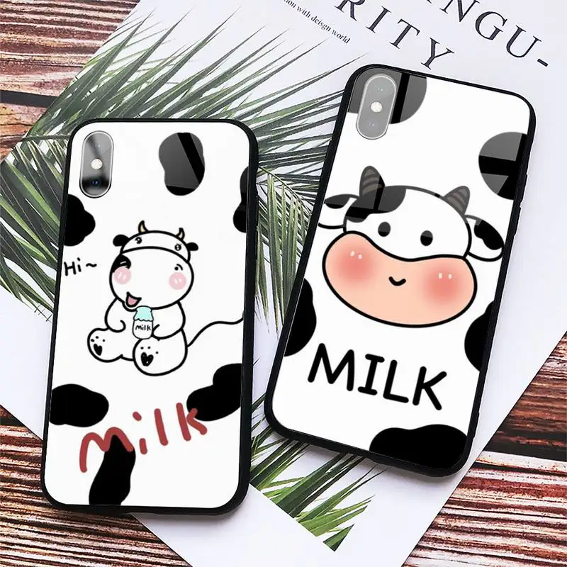 

cow cartoon cute pattern Phone Case Tempered glass For iphone 6 7 8 plus X XS XR 11 12 13 PRO MAX mini