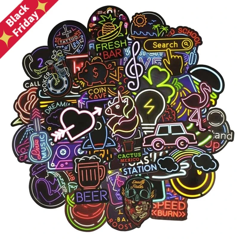 50 шт. неоновая наклейка аниме значок животные милые надписи наклейки подарки для