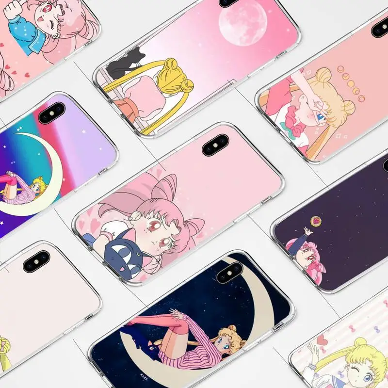 

Lovely Sailors Cute Moon Phone Case for iphone 6s 7 8plus xr xs max 11 12 pro max mini clear cover