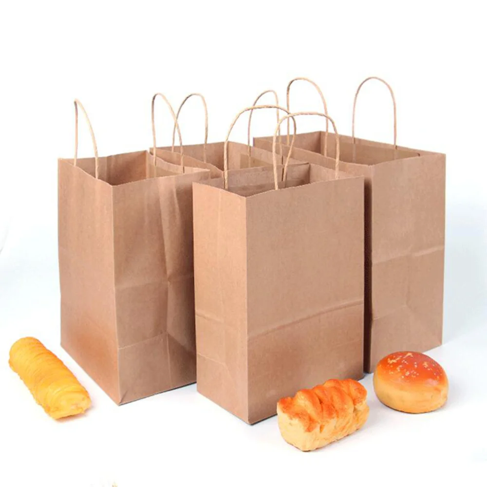 

50 Pcs Kraft Paper Packing Bags With Handle Cookies Gift Bags DIY Wedding Party Favour Supplies (20x27x11cm)