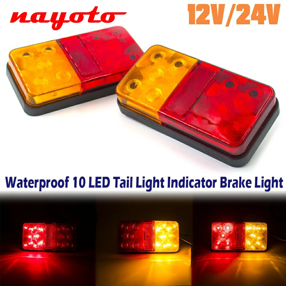 

1/2pcs 12V 24V 12-80V 10 LED Car Rear Tail Stop Light Warning Turn Signal Indicator Lamp Brake Light Truck Trailer Caravan Lorry