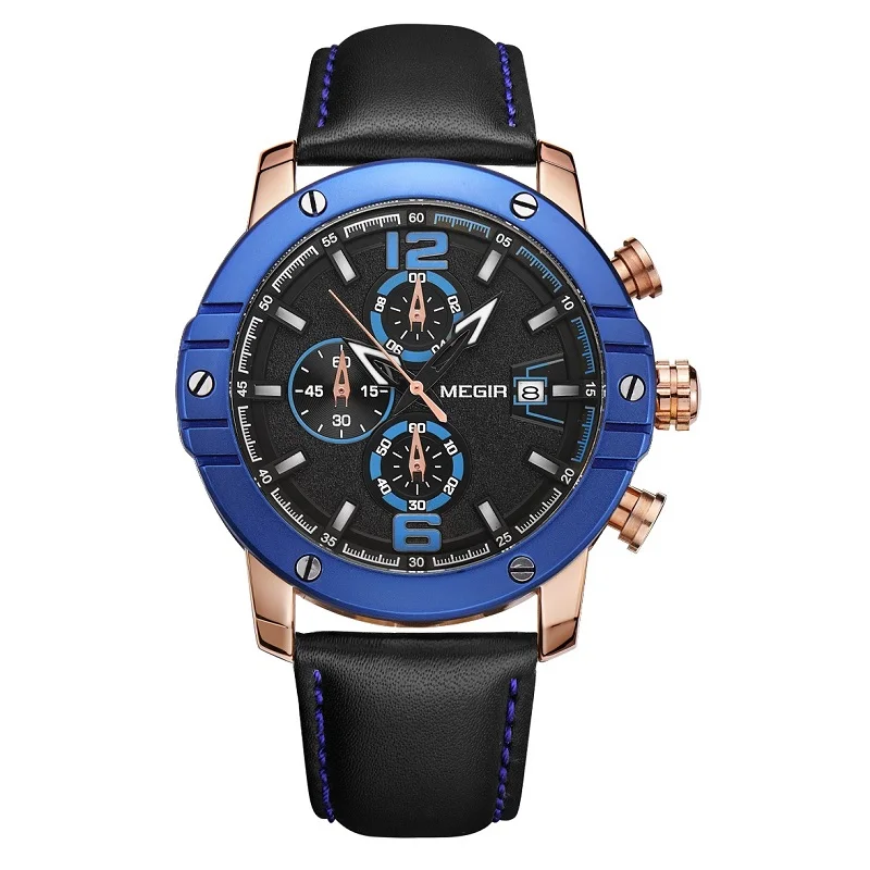 MEGIR, Топ бренд, мужские часы, Relogio Masculino, роскошные кожаные военные часы, мужские кварцевые часы, Relojes Hombre 2046 Relogios