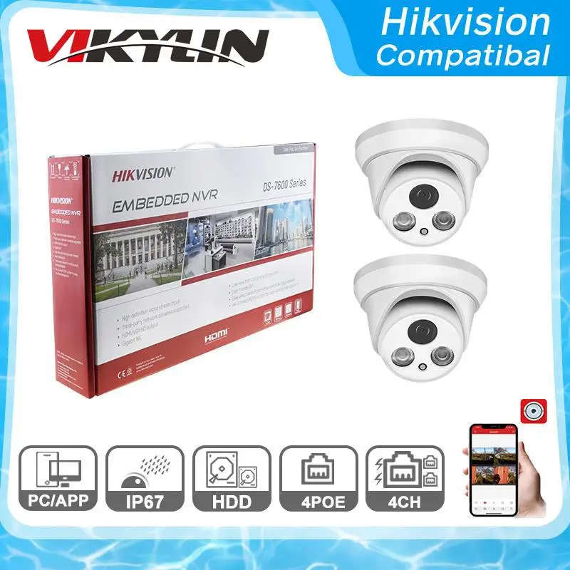 

Hikvision совместимые наборы 2 шт. 8MP POE IP-камера и Hikvision 4CH POE NVR DS-7604NI-K1/4P камера безопасности 4K система видеонаблюдения
