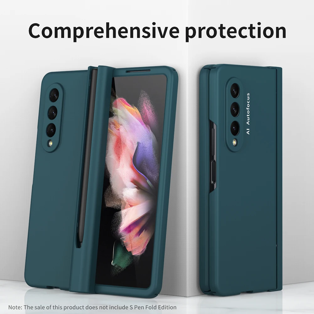 

Voor Hinge Full Protection Capa for Samsung Galaxy Z Fold 3 Case with Pen Slot Front Screen Glass Z Fold3 Plastic PC Hard Cover