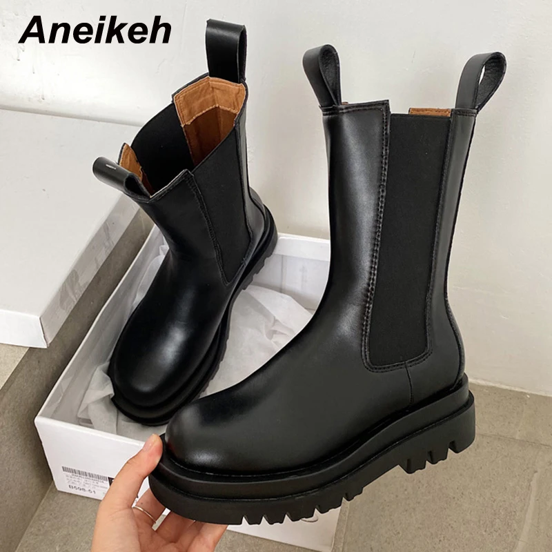 

Женские ботинки до середины икры Aneikeh, на толстом каблуке, с круглым носком, на платформе, для отдыха, с квадратным каблуком, без застежек, для...