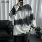 Футболка мужская оверсайз с длинным рукавом, модная уличная одежда в стиле Харадзюку, повседневный универсальный топ с круглым вырезом в Корейском стиле для подростков