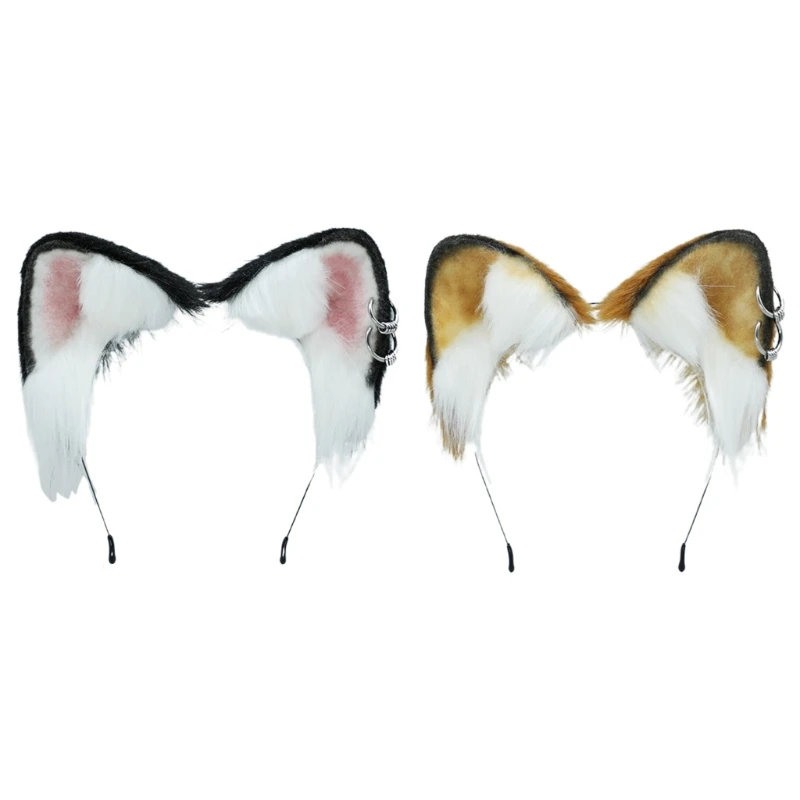 

Girls Animal Dog Ears Plush Hair Hoop with Metal Ring Lolita Lovely Party Headdress Anime Cosplay Party Accessories