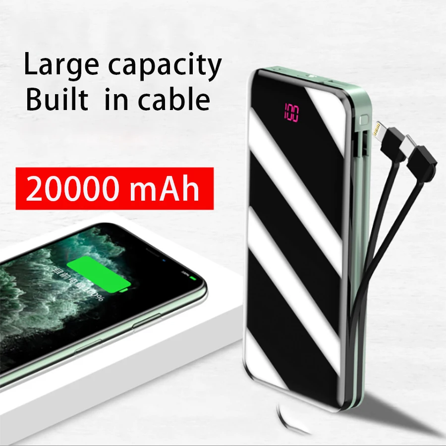 Портативный внешний аккумулятор 20000 мАч двойной USB быстрая зарядка зеркальный