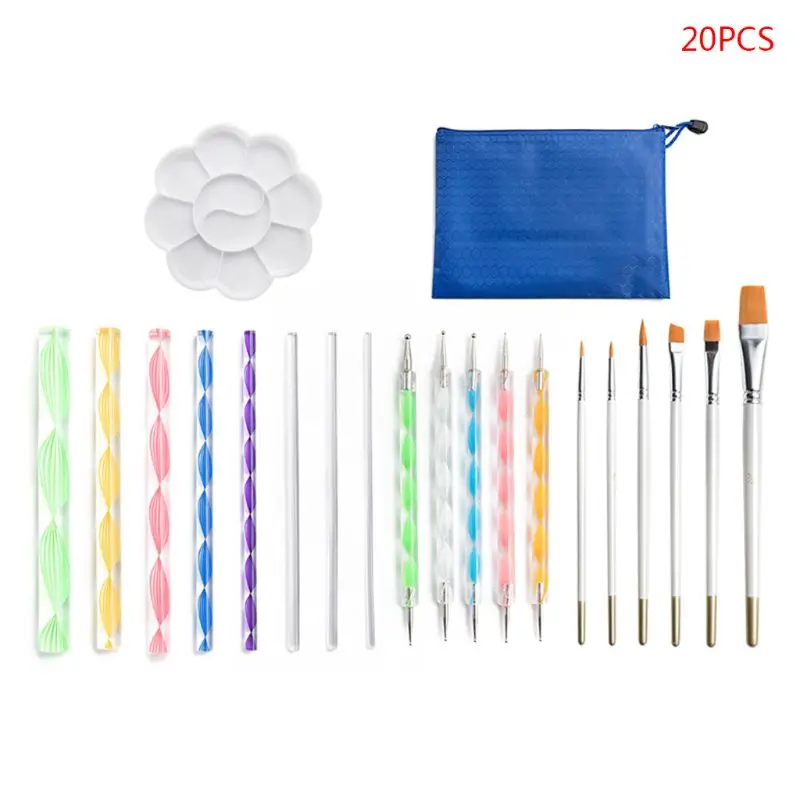 

20Pcs/Set Mandala Dotted Tools Set for Painting Rock Stones Acrylic Stick Drawing Brush Double Head Pen Carrying Bag Kit