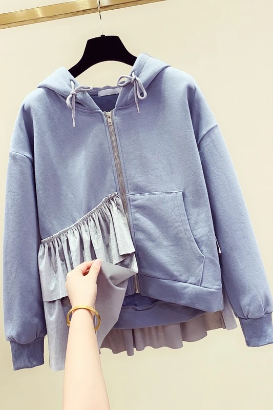 

Zipper Hoodie Woman 2019 Autumn Winter New Korean Casual Loose Splicing Velvet Hoodie Jacket Bf Student Sweatshirt Womens