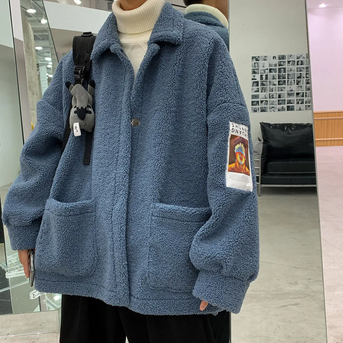 Winter Men's Patch Printed Parkas Thickened Lamb Fur Coats Casual Cotton-padded Clothes Waterproof In Warm Snow Jackets M-2XL